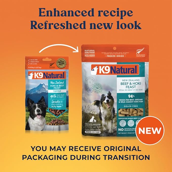 K9 Natural Beef &amp Hoki Freeze Dried Dog Food High-Meat Natural Complete Meal or Meal Toppers for Dogs Grass-Fed Beef &amp Hoki from New Zealand Grain-Free GMO-Free Complete &amp Balanced Nu