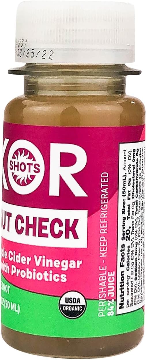 Kor Shot Apple Cider Vinegar Probiotics Shot - 24 Pack x 1.7 Fl Oz - Gut Check - Digestive Health - 1 Billion Cfu Probiotics - USDA Certified Organic