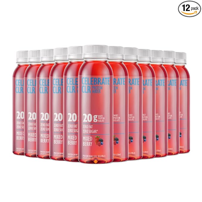 Celebrate Vitamins Celebrate CLR Whey Isolate Protein Water Mixed Berry - 20g Protein Ready to Drink - Gluten Free and Sugar Free - For Post Bariatric Surgery Patients 12 Pack