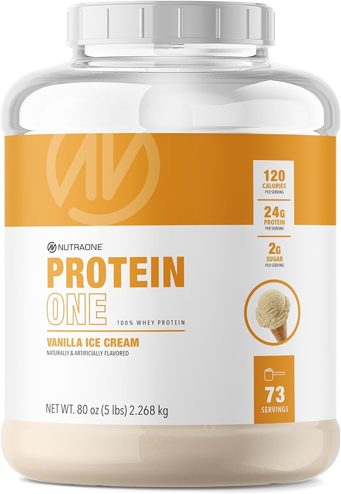 NutraOne ProteinOne Whey Protein Promote Recovery and Build Muscle with a Protein Shake Powder for Men &amp Women (Vanilla Ice Cream - 5 lbs.)