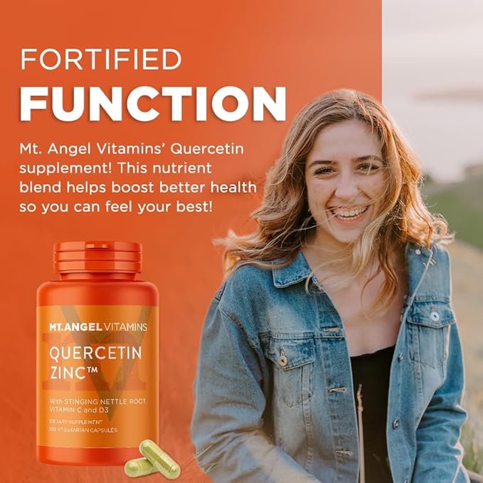Mt. Angel Vitamins - Zinc Quercetin with Bromelain Supplement – Immune Support &amp Respiratory Health - Quercetin 500mg Capsules | Zinc 50mg | Vitamin C Capsules | Immune Booster for Adults - 300ct.
