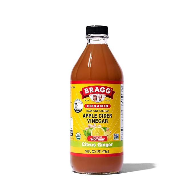 Bragg Organic Apple Cider Vinegar With the Mother 128 ounce and Bragg Organic Citrus Ginger Enhanced Vinegar Drink 16 ounce Bundle