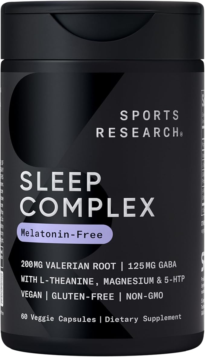 Sports Research® Sleep Complex- Melatonin-Free Vegan Capsules - with Valerian Root GABA L-Theanine Magnesium &amp 5-HTP - 30 Servings