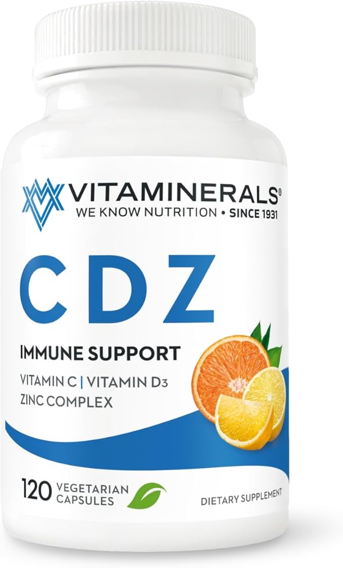 CDZ | Vitamin CDZ | Vitamin C 1000mg | Vitamin D3 125mcg | Zinc Complex 25mg Veggie Caps| 120 Servings