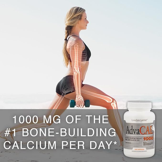 Lane Innovative - AdvaCAL 1000 Advanced Calcium Supplement Easy to Swallow Extra Small Capsule Supports Increased Bone Density (50 Servings)