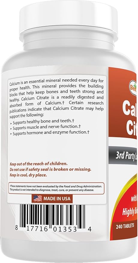 Best Naturals Calcium Citrate with Vitamin D-3 240 Tablets (240 Count (Pack of 2))