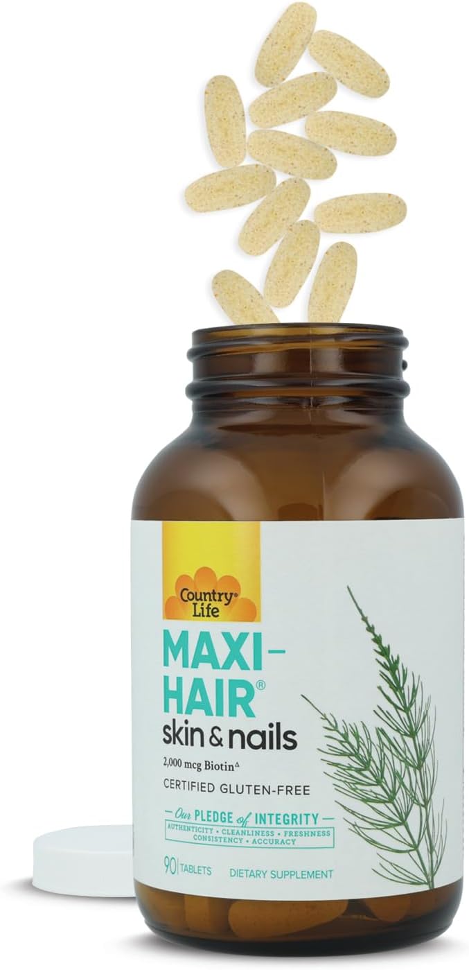 Country Life Maxi-Hair-Skin &amp Nails-2000 mcg of Biotin PABA Free 90 Tablet