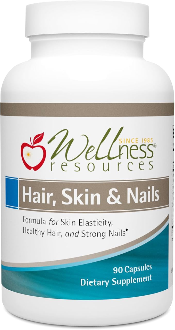 Wellness Resources Hair Skin &amp Nails with Biotin Cynatine HNS Keratin OptiMSM Bamboo &amp Grape Seed Extract – Supplement for Stronger Nails Healthier Hair &amp Youthful Skin (90 Capsules)