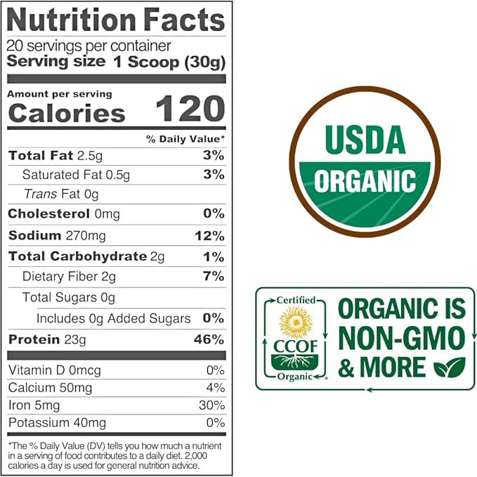 Gorilla Gulps 100% Organic Pure Plant Protein Powder | USDA Certified | Organic Protein Powder | Vegan | Non-GMO | Sugar Soy Dairy &amp Gluten Free | 20 Servings - Unflavored