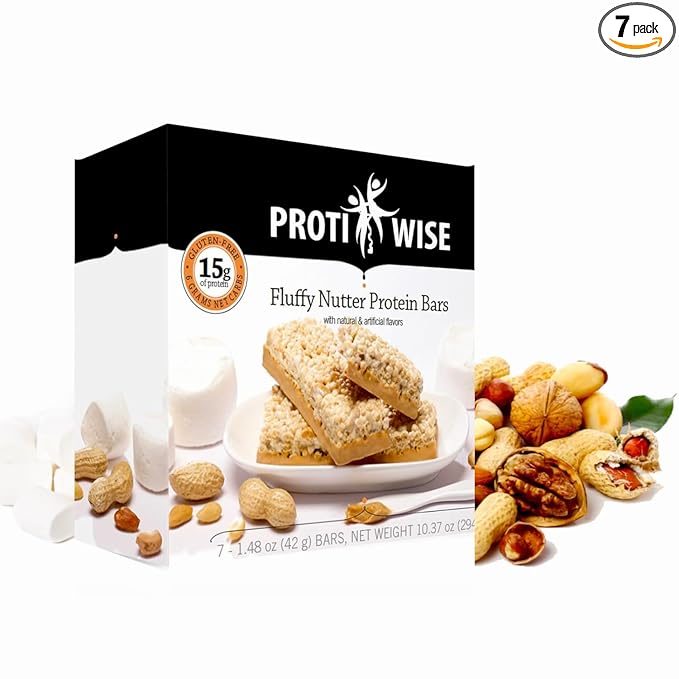 Protiwise High Protein Nutrition Bar | Fluffy Nutter | 15g Protein Bar | Meal Replacement Bar | Gluten Free Low Fat Low Sugar Keto-Friendly | Crush Cravings Lose Weight | 2 Box Pack (7/box)