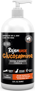 Liquid Glucosamine for Dogs with Chondroitin MSM &amp Hyaluronic Acid (32oz). Hip &amp Joint Supplement Supports Better Mobility &amp Promotes New Cartilage. Eases Joint Stiffness. Rejenease Made