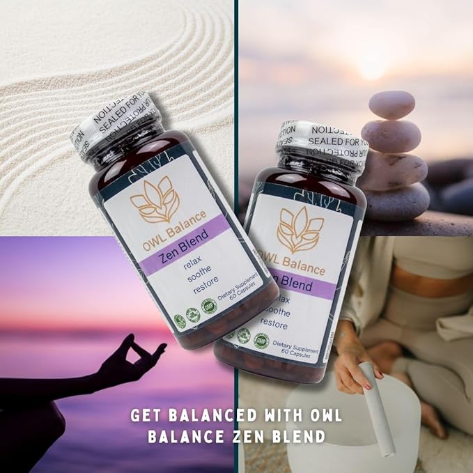 Zen Blend - Stress and Anxiety Supplement with Ashwagandha L-Theanine Holy Basil Skullcap Passionflower &amp Lemon Balm | Supports Mood Focus &amp Stress Relief | Vegan &amp Non-GMO | 60 Capsu
