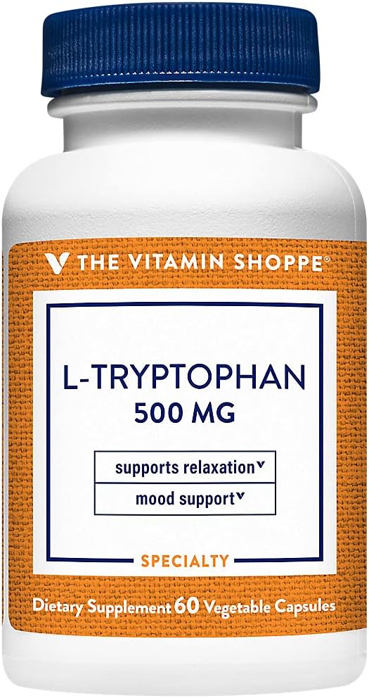 The Vitamin Shoppe L-Tryptophan 500MG Supports Relaxation Positive Mood &amp Sleep (60 Veggie Capsules)