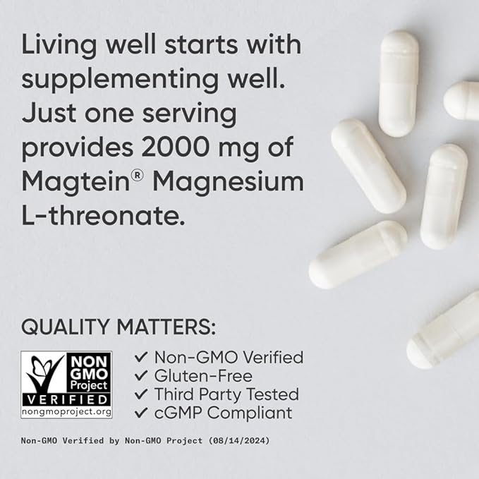 Sports Research® Magnesium L-Threonate Capsules 2000mg - High-Absorption Magtein® for Enhanced Brain Health Memory Focus &amp Restful Sleep Support - Vegan · Non-GMO · Gluten Free - 180 Count