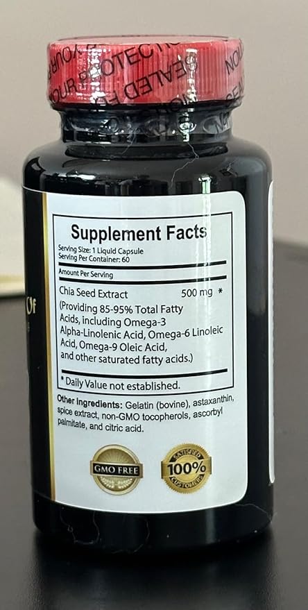 CHIA Seed - Omega 3 Fatty acids Capsules Immune System Booster for Adults chia Seeds Energy White chia Seeds Organic USA - 1 Bottle 60 Softgels