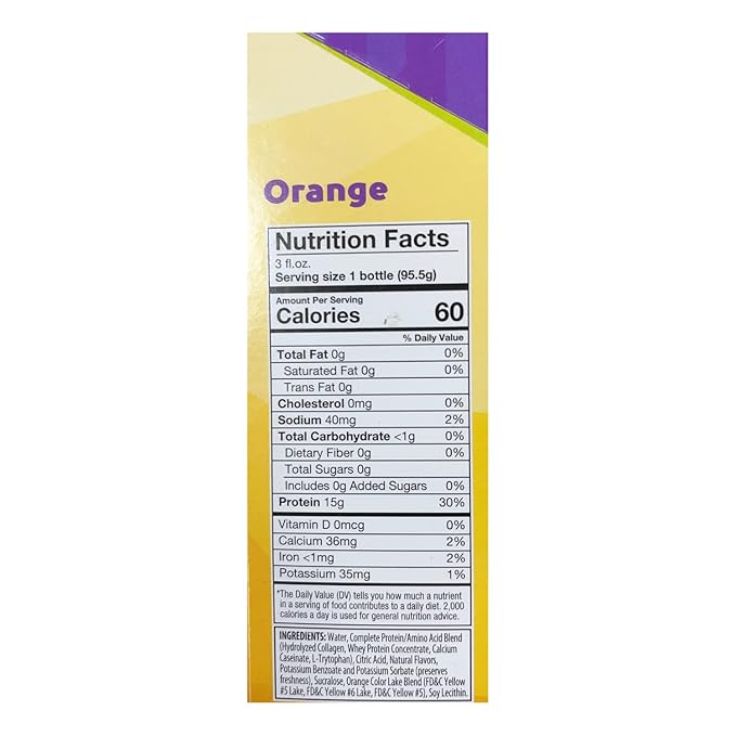 HealthyWise - Whey Protein &amp Collagen Shots 15g Protein Fat Free Sugar Free 3 Fl Oz Per Serving (Orange 12 Pack)