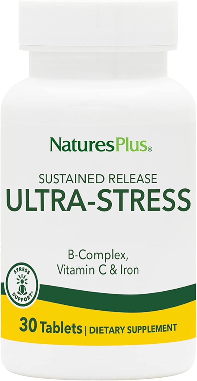 NaturesPlus Ultra-Stress with Iron Sustained Release - 30 Vegetarian Tablets - Stress Relief Supplement with B-Complex &amp Vitamin C - Energy Booster Mood Enhancer - Gluten-Free - 30 Servings