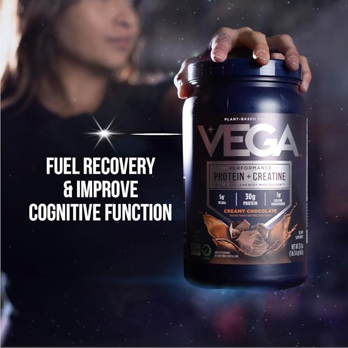 Vega Protein + Creatine - 30g Plant-Based Protein Vanilla 20 Servings 3g Creatine 5g BCAAs Vegan Keto Gluten Free Dairy Free Low Carb for Muscle Growth &amp Repair Drink Mix 33.9oz