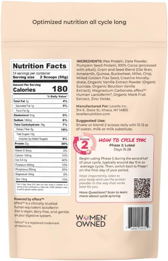 Boom Chocolata Plant-Based Protein Powder - Phase 2: Luteal | Pea &amp Pumpkin Protein | Iron Fiber &amp Vegan Lactoferrin | No Artificial Sweeteners