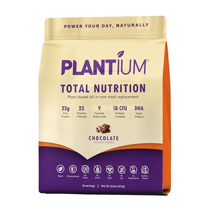 Plantium Total Nutrition Premium All-In-One Meal Replacement Shake Plant-Based Protein Powder with Vitamins Minerals &amp Probiotics 22g Protein per Serving Chocolate