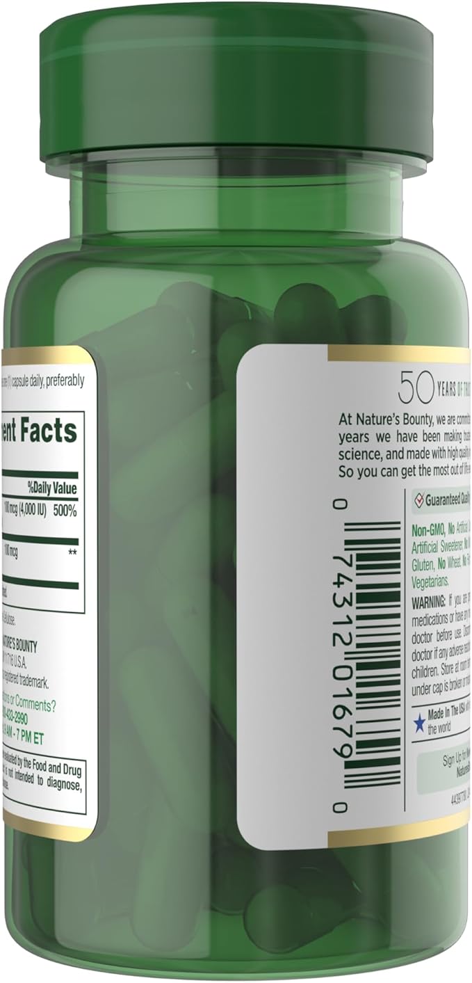 Nature’s Bounty Vitamin D3 K2 Supplement 4000 IU Vitamin D3 plus 100 mcg of Vitamin K Supplements for Adults for Heart &amp Bone Health Support 60 Day Supply 60 Vegetarian Capsules