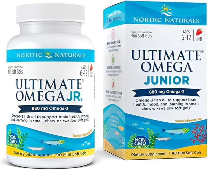 Nordic Naturals Ultimate Omega Jr. Strawberry - 90 Mini Soft Gels - 680 Total Omega-3s with EPA &amp DHA - Brain Health Mood Learning - Non-GMO - 45 Servings