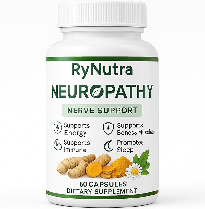 Rynutra Nerve Support Supplement Capsules for Neuropathy with CoQ10 Turmeric L-Carnitine Butcher’s Broom Alpha Lipoic Acid Enhance Nerve Calming Promote Overall Well-Being 60 Capsules