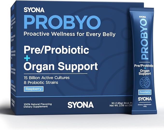 SYONA PROBYO No Bloat Probiotic Blend 15B CFU 8 Strains for Gut Support Men &amp Women with Beet Root &amp Dandelion Extract 30 Stick Packs