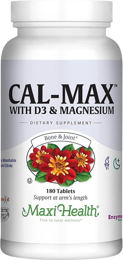 Maxi Health Calcium 1000 mg with Vitamin D3 (400 IU) and Magnesium (750 mg) - Cal Max Dietary Supplement for Bone Teeth and Joint Support - for Men and Women - 180 Tablets