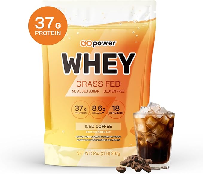 GOPOWER Whey Protein Powder with BCAAs Grass Fed Protein Powder 2 Pound 18 Servings