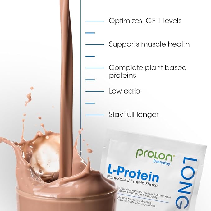 Prolon Longevity Plant Based Protein Powder | Muscle Synthesis &amp Repair Healthy Aging Boost Performance | Vitamins Gluten Free Amino Acids Antioxidants | 25g of Protein | Chocolate 12 Packet