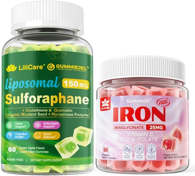 1 Pack Vegan Iron Supplement &amp Sulforaphane with Glutathione Gummies