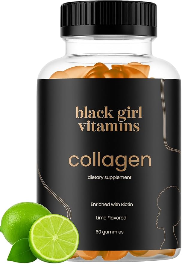 Black Girl Vitamins - Collagen Gummies for Hair Skin and Nail Support with Vitamin C Vitamin E and Biotin Gluten-Free (Lime) 60ct