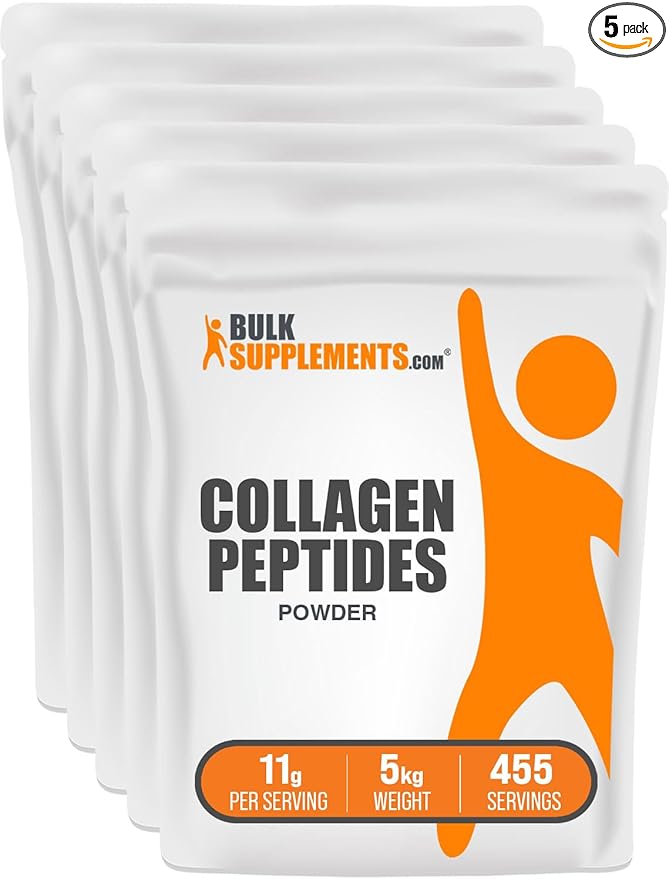 BulkSupplements.com Collagen Peptides Powder - Bovine Collagen Powder Powdered Collagen Supplement - Hydrolyzed &amp Gluten Free 11g per Serving 1kg (2.2 lbs) (Pack of 5)