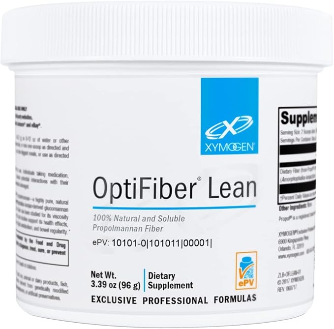 XYMOGEN OptiFiber Lean - 100% Natural and Soluble Propolmannan Fiber Powder - Supports Satiety Cholesterol Metabolism and Healthy Bowel Movements (3.39 oz)
