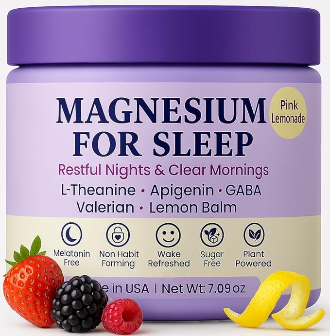 Magnesium Glycinate Powder for Sleep - Magnesium Sleep Aid Without Melatonin - Natural Sleep Drink Mix with GABA L-Theanine Apigenin Valerian &amp Lemon Balm