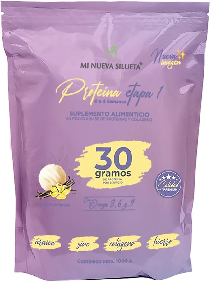 MI NUEVA SILUETA My New Silhouette Protein Post BBL Stage 1 (vainillA) omegas 3 6 9 potentialized with Thirty Grams of Protein per Shake