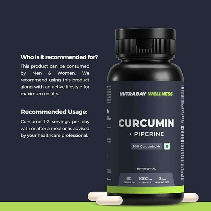 Natural Immune Support - 1000mg-Curcumin with Piperine with 95% Curcuminoids 60 Veg Capsules