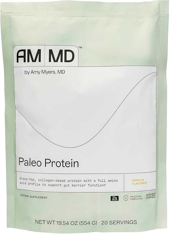 Amy Myers MD Paleo Protein Powder - with Collagen Peptides for Gut Health - Supports Hair Skin &amp Nails - Non-GMO Gluten-Free Non-Dairy &amp More - Vanilla Bean - 19.54 oz (20 Servings)