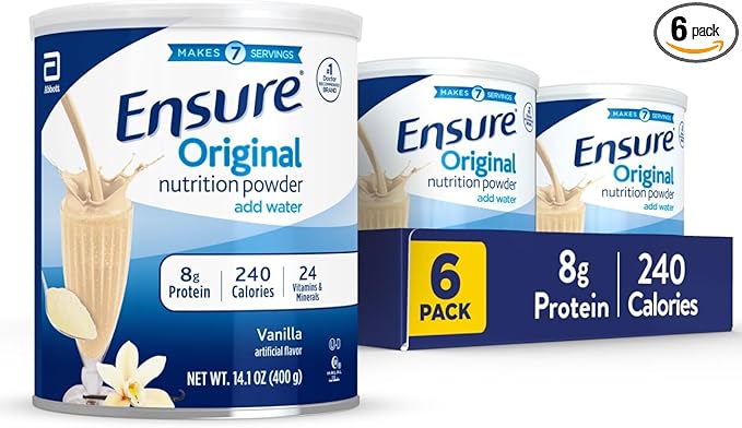 Ensure Original Nutrition Powder | Vanilla Protein Powder | Small Meal Replacement Shake Mix | 8g Protein 24 Vitamins &amp Minerals | Immune Health | 14.1 oz -pack of 6