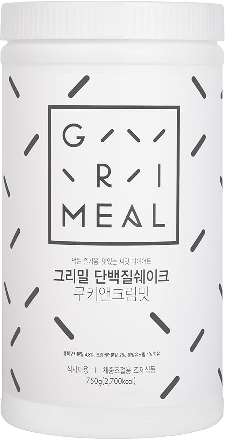 GRIMEAL Meal Replacement Shake ㅣ 12 Flavors for Daily Nutrition ㅣ High Protein Low Sugar Formula ㅣ Plant &amp Whey Protein Blend ㅣ Includes 11 Vitamins &amp Minerals ㅣ Cookie &amp Cream 750g Powder