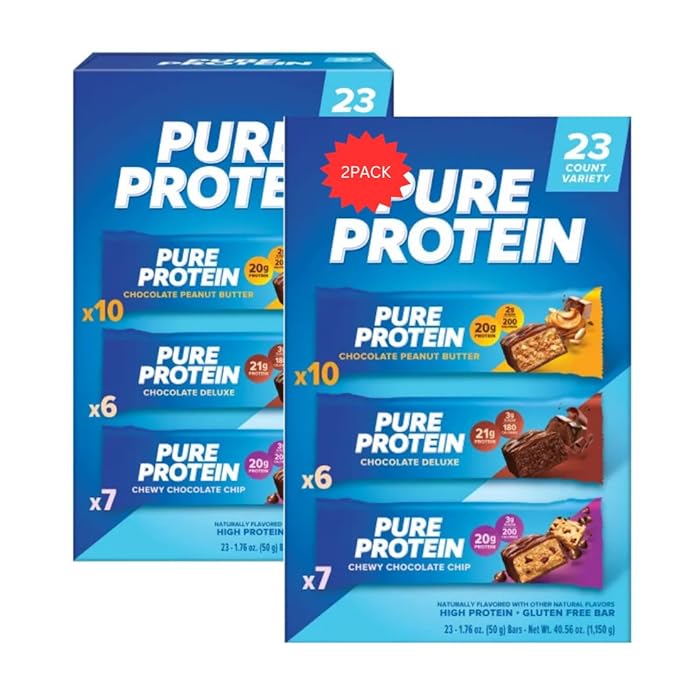 Pure! Protein Bars Variety Pack High Protein Nutrition Bars Minimal Sugar Gluten Free Snack Bars for Energy Support 25 Count (Pack of 2) – Chocolate Peanut Butter Chocolate Deluxe Chewy Chocolat