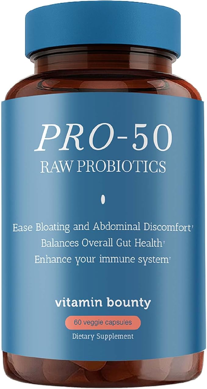 Vitamin Bounty Pro-50 Probiotics 50 Billion CFU for Women &amp Men - 13 Multi Strain Probiotic + Prebiotic - Digestive Health Supplements for Gut Health Support - Delayed Release Capsules for Men &am