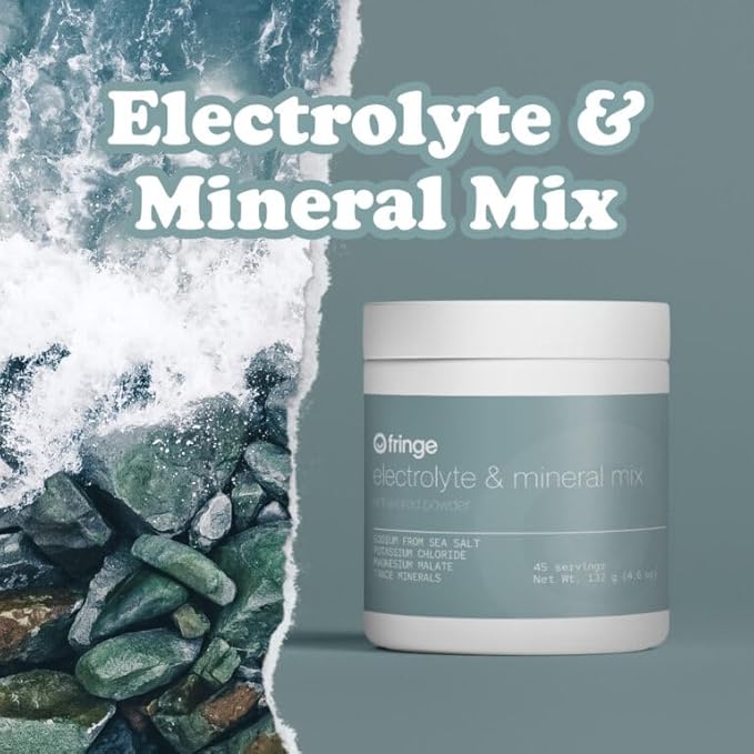 Fringe Electrolyte and Mineral Mix Pure Ocean Sea Salt for Rehydration Potassium Chloride Magnesium Malate for Muscle Tension Calcium and Trace Minerals for Essentials Unflavored 45 Servings