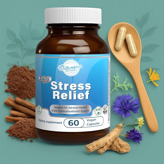 Stress Relief – 60 Vegan Capsules | Natural Stress Support with Ashwagandha B Vitamins &amp Magnesium