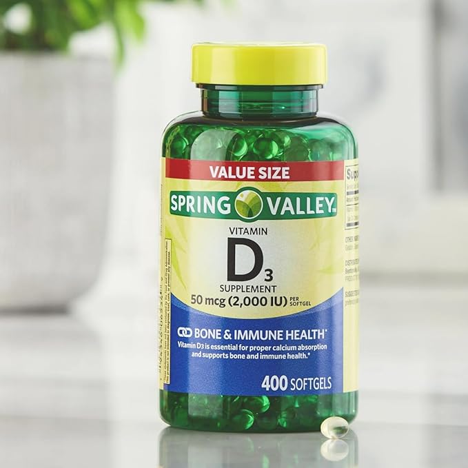 Bundle: Spring - Valley Vitamin D3 50 Mcg (2000 IU) Softgels 400 Count + Weekly Pillbox