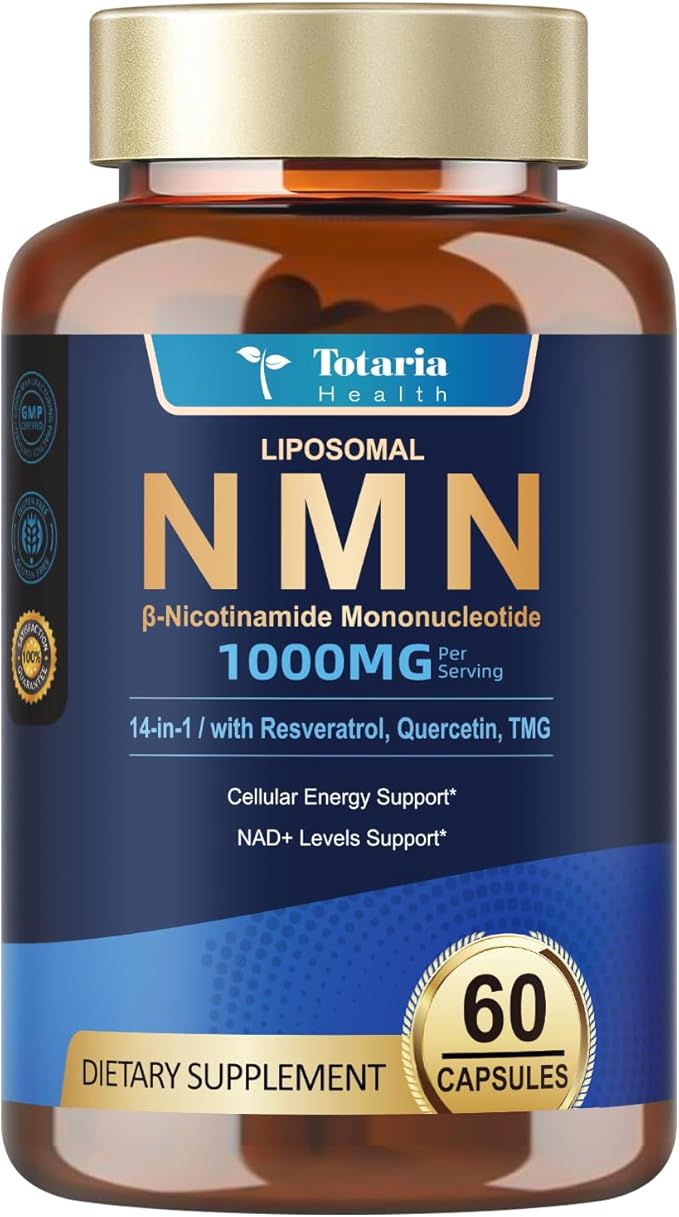 Totaria 2 Packs Liposomal NMN Supplement 1000mg 14-in-1 NMN Resveratrol Complex with CoQ10 TMG Quercetin ALA PQQ Support NAD Levels Cellular Energy &amp Healthy Aging cGMP Filler Free