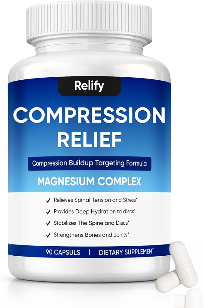 Relify Compression Relief Capsules 1000mg Magnesium Complex Supplement Support Back Spine &amp Discs Reduces Pressure Deeply Hydrating Non-GMO 90 Capsules (1)