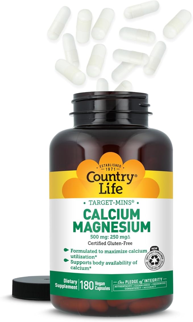 Country Life Target-Mins Calcium Magnesium Complex - 500mg Calcium 250mg Magnesium Gluten-Free Supplement for Bone Health