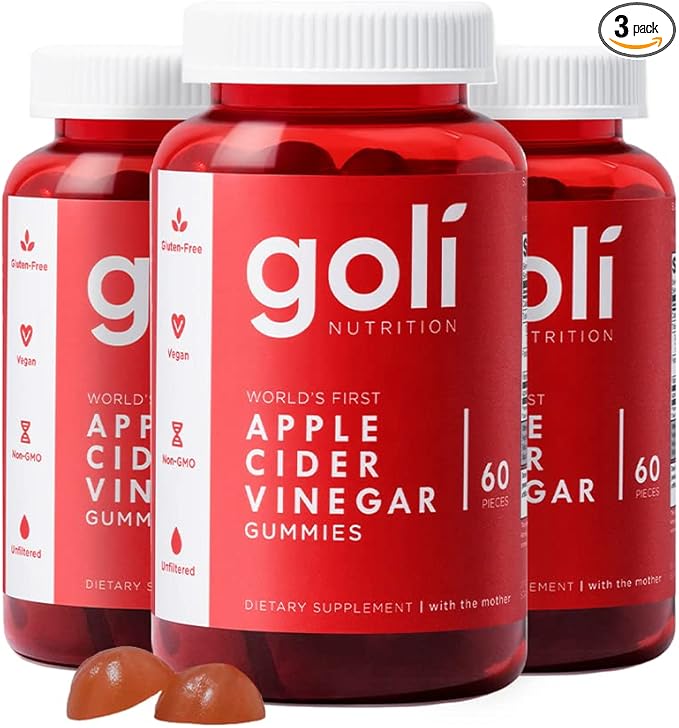 Goli Apple Cider Vinegar Gummies - Worlds First ACV Gummy with Vitamin B12 Beetroot &amp Pomegranate - Vegan Non-GMO Gluten-Free 180 Count (3 Pack)